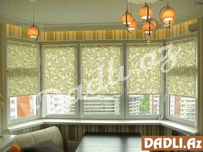 Mətbəxdə bəy pəncərəsi üçün pərdələr
