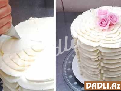 Kremli sadə tort bəzədilmə resepti - Video resept
