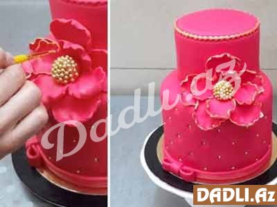 Gənc qızlar üçün qırmızı və qızıl rəngli tort bəzədilmə resepti - Video resept