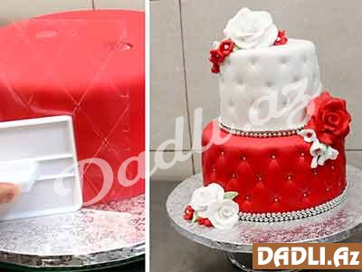 Qırmızı və ağın birləşdiyi 2 mərtəbəli tort bəzədilmə resepti - Video resept