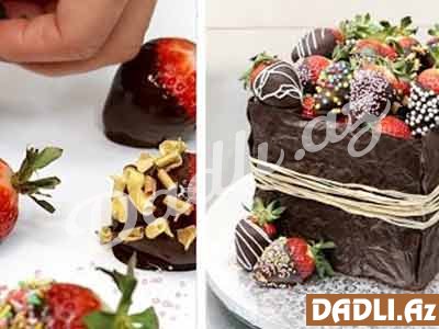 Çiyələkli şokoladlı tort bəzədilmə resepti - Video resept