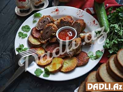 Can ətindən pendirli rulet qızardılmış kartofla resepti