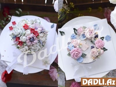 Yaz-yay ayları üçün çiçəkli Buttercream tortları