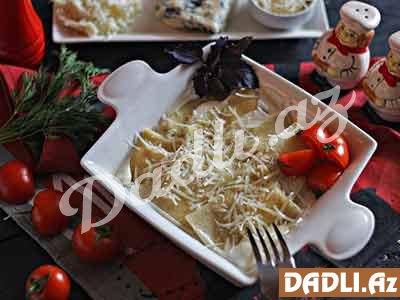 Pendirli raviolli dörd növ pendir sousu ilə resepti