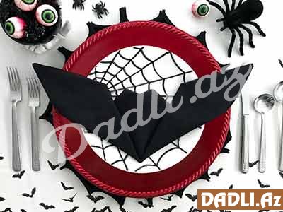 Halloween üçün yarasa salfet qatlama - FOTO DƏRS