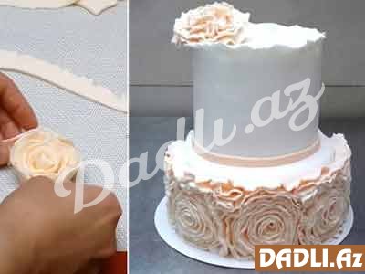 Volanlı yalnız gül (toy, nişan) tort bəzədilmə resepti - Video resept