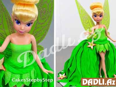 Qız uşaqları üçün Tinkerbell barbi tort bəzədilmə resepti - Video resept