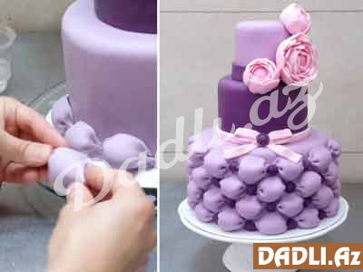 Güllü yastıq görünüşlü tort bəzədilmə resepti - Video resept