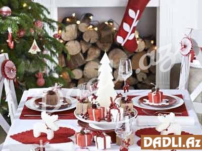 Yeni İl axşamı üçün süfrə bəzədilməsi - fotolar