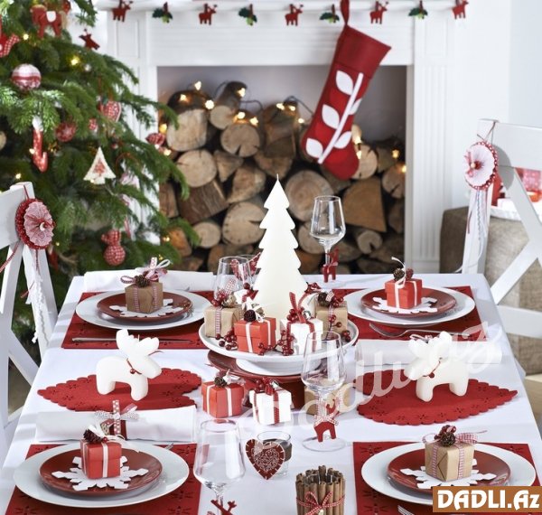 Yeni İl axşamı üçün süfrə bəzədilməsi - fotolar