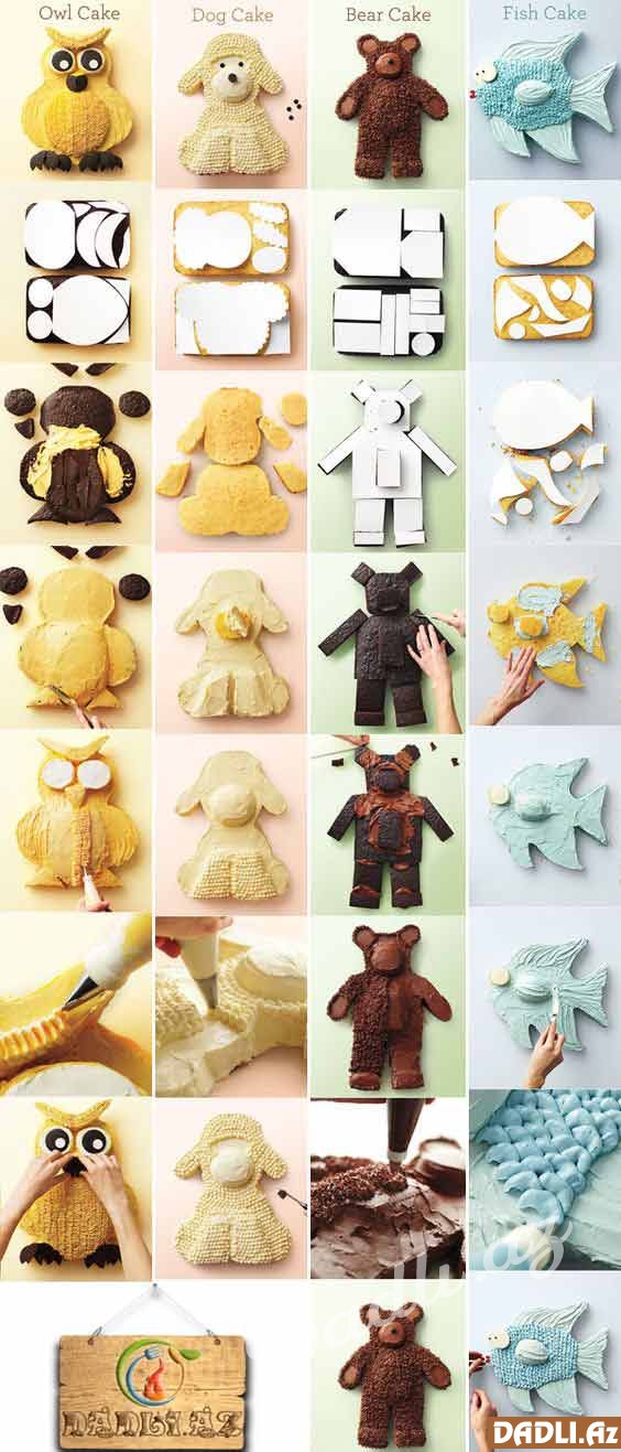 4 fərqli heyvan formalı tort hazırlama - FOTO DƏRS