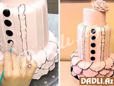 2 mərtəbə volanlı tort bəzədilmə resepti - Video resept
