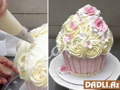 Cupcake görünüşlü tort bəzədilmə resepti - Video resept