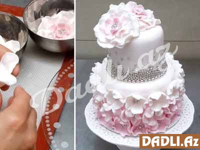 İncilər və çiçəklər tort bəzədilmə resepti - Video resept
